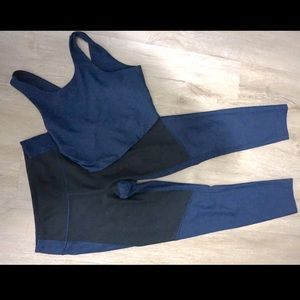 Outdoor Voices Warmup Legging and Venus Crop Bra Top Navy Graphite Set S/M